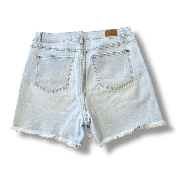 Judy Blue High Waist Bleach Cut Denim Shorts Raw Hem JB150073 Women’s Size L - Picture 2 of 11